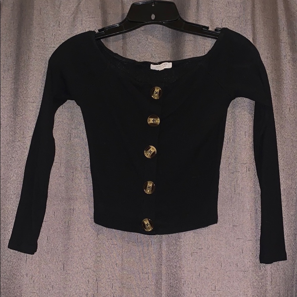 Off the shoulder button up long sleeve